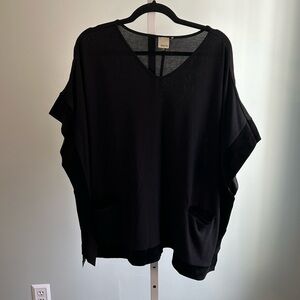 Ecru Black Short Sleeve Top with Velour Trim
